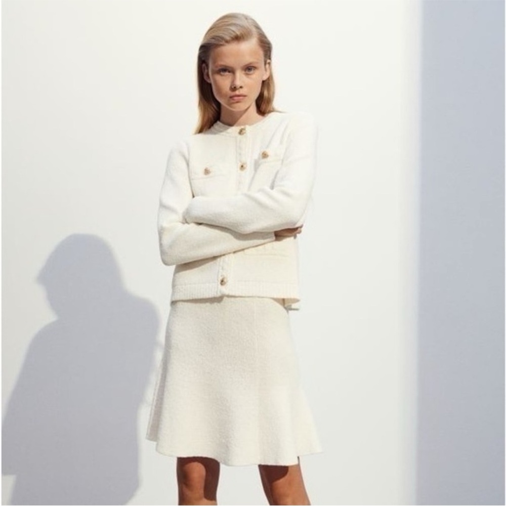 Cream Textured Button Cardigan - Picture 2 of 7
